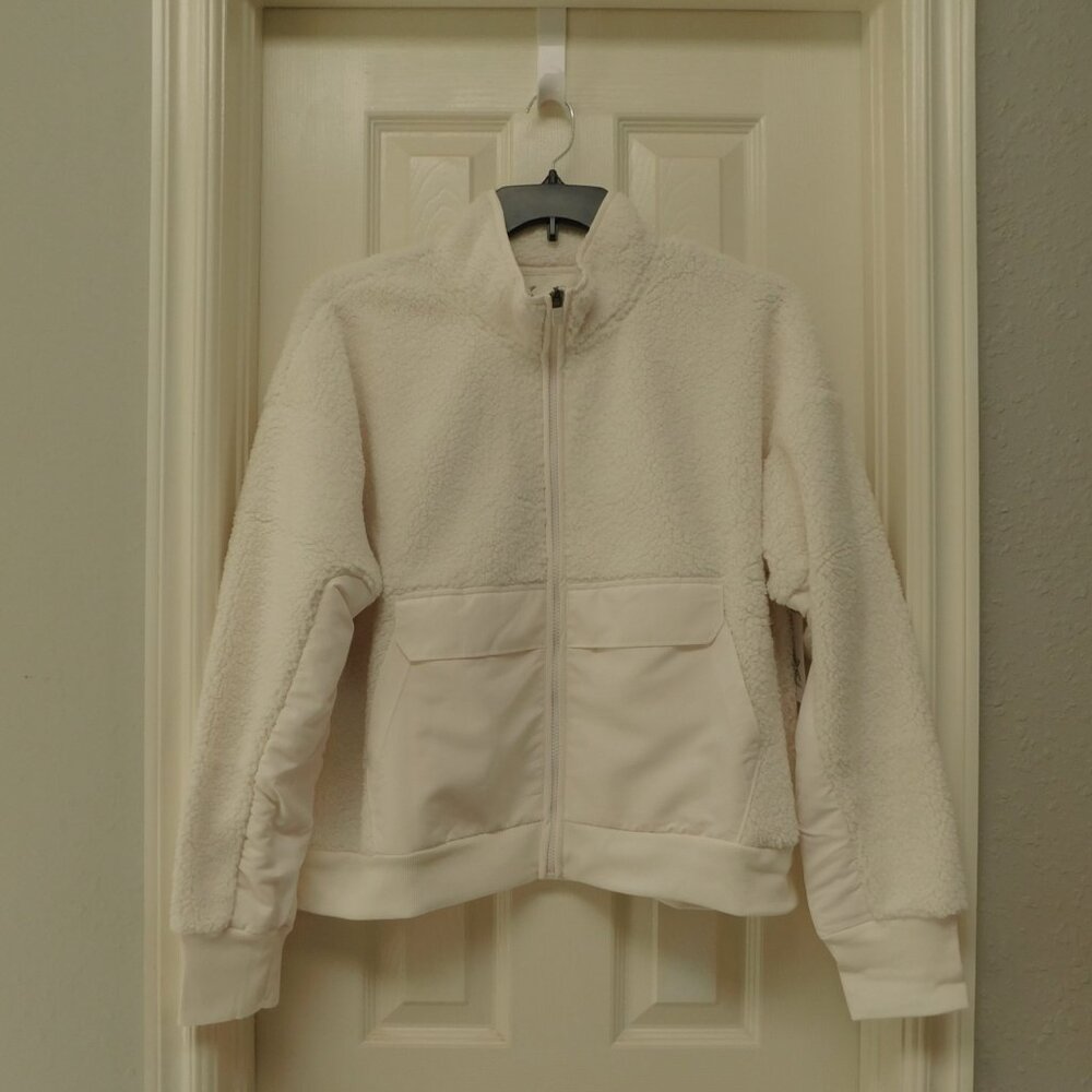 XERSION Womens Sherpa Bomber Jacket Ivory Pockets Full Zip Size XL NWT
